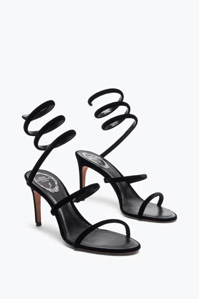 René Caovilla Cleo 80 Crystal-embellished Wraparound Sandals In Black