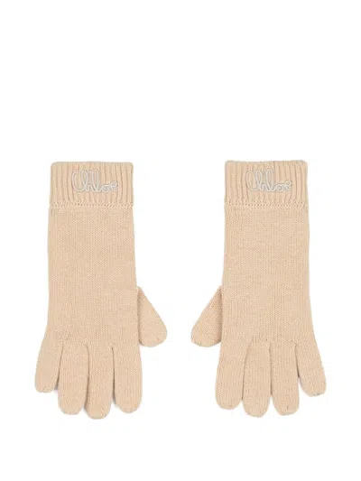 Chloé Logo-embroidered Gloves In Neutral