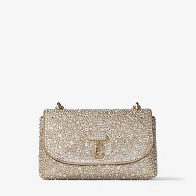 Jimmy Choo Curve Crossbody S Gold Shimmer Suede Crossbody Bag With Hotfix Crystals Gold/crystal/shin In Gold