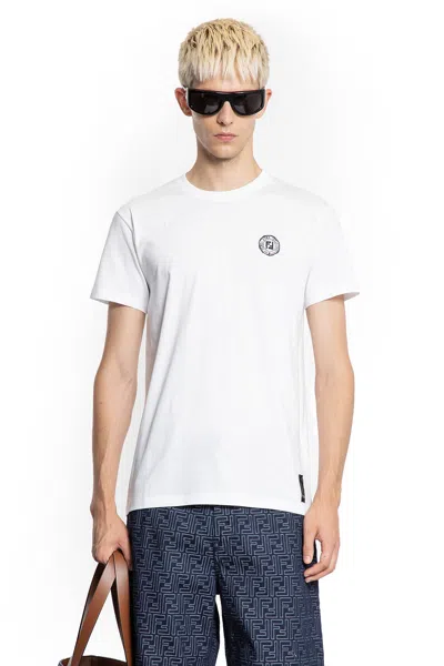 Fendi Stamp Crew Neck Patch Detail Short Sleeves In White
