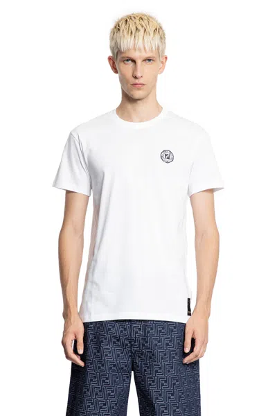 Fendi Stamp Crew Neck Patch Detail Short Sleeves In White