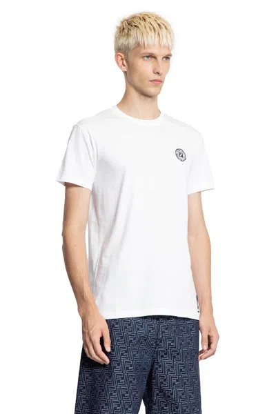 Fendi Stamp Crew Neck Patch Detail Short Sleeves In White