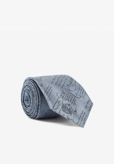 Berluti Script Pattern Silk Tie In Gray