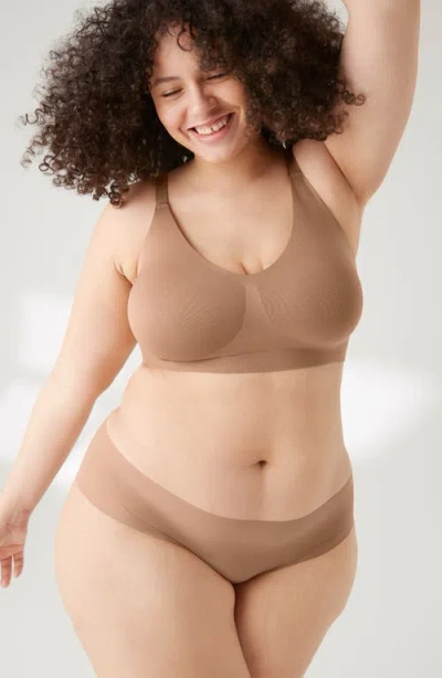 True & Co. Soft Form V-neck Adjustable Strap Bralette In Brown