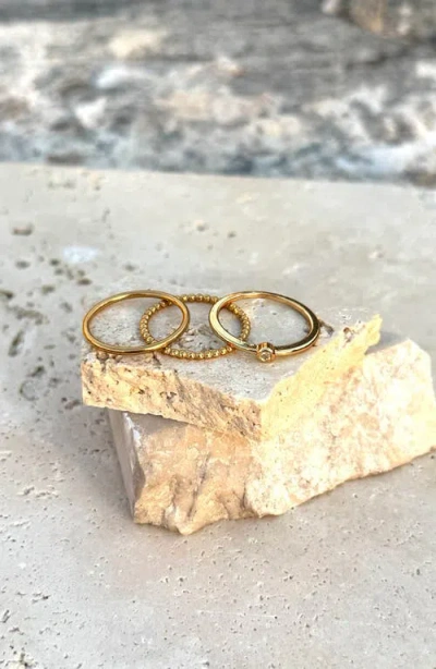 Adornia 18k Plated Stainless Steel Cz Tarnish-resistant 3-ring Ring Set In Gold