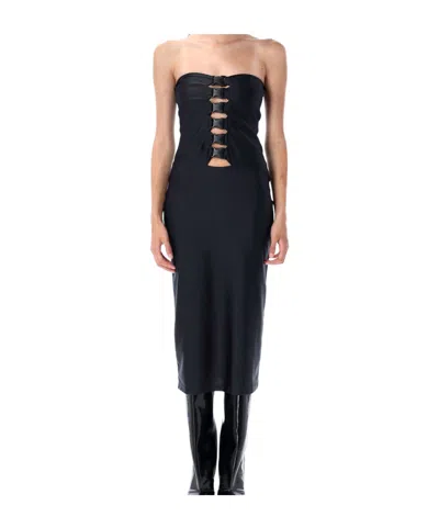 Coperni Strapless Fitted Midi Dress Buckle Accents In Black