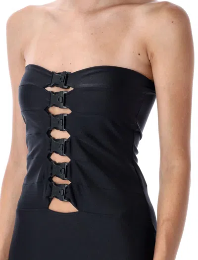 Coperni Strapless Fitted Midi Dress Buckle Accents In Black
