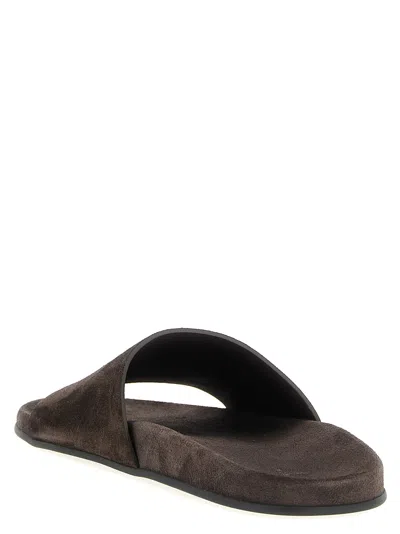 The Row Flat Sole Open Toe Suede Slides In Black