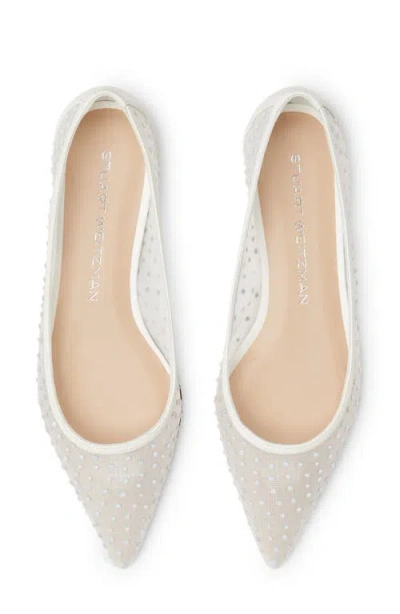 Stuart Weitzman Emilia Mesh Crystal-embelished Ballerina Shoes In White