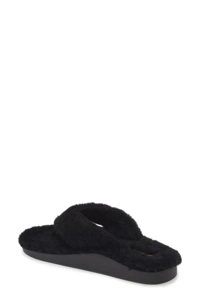 Olukai Kipea Heu Genuine Shearling Slide Sandal In Black