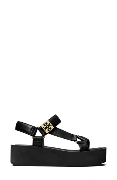 Tory Burch Round Toe Leather Platform Sandals With Ankle Strap In Multi