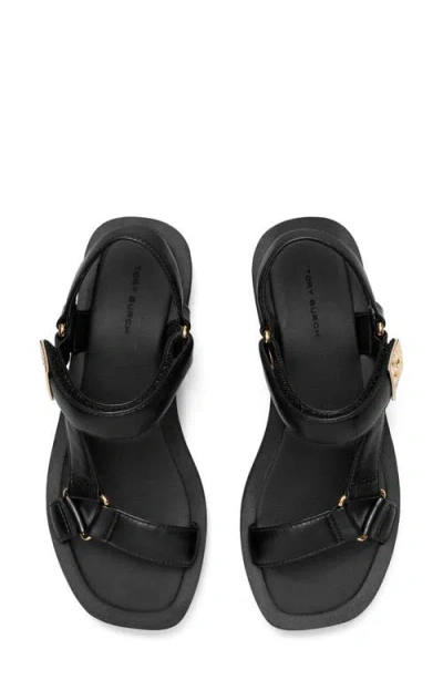 Tory Burch Round Toe Leather Platform Sandals With Ankle Strap In Multi