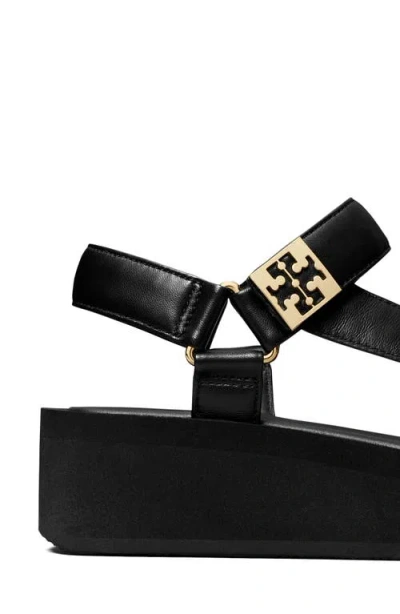 Tory Burch Round Toe Leather Platform Sandals With Ankle Strap In Multi