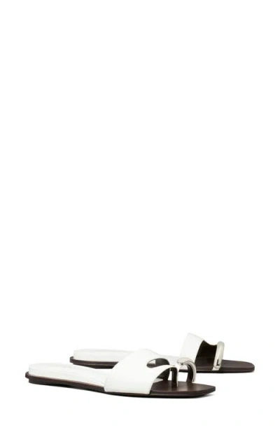 Tory Burch Leather Thong Sandals Metal Detail In Silver