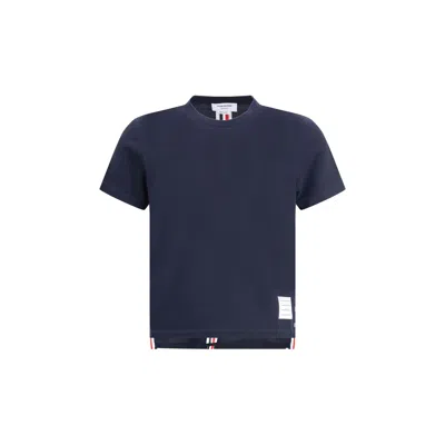 Thom Browne T-shirt With Iconic Bands In Blue