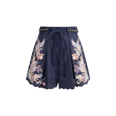 Zimmermann Rhiannon Tuck Shorts In Blue