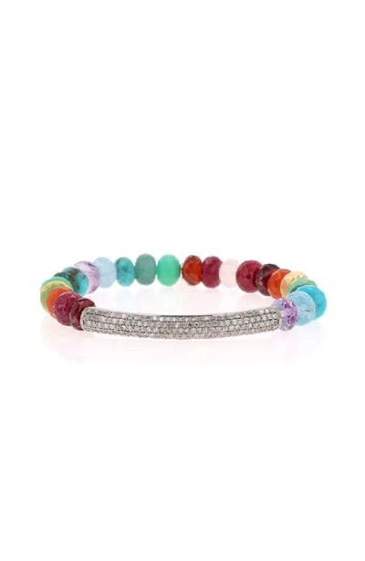Sheryl Lowe Rainbox Mix 8mm Bead Bracelet With Diamond Tube In Multi