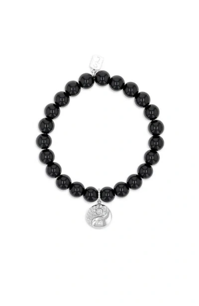 Sheryl Lowe Onyx 8mm Bead Bracelet With Diamond  Yin Yang Charm In Multi
