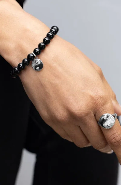 Sheryl Lowe Onyx 8mm Bead Bracelet With Diamond  Yin Yang Charm In Multi