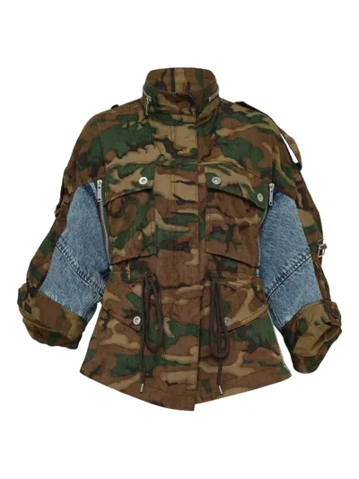 3.1 Phillip Lim Patchwork Camo Ripstop Cinched Utility Jacket Dark Olive Multi