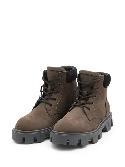 Moncler Peak City Lace-up Boots In Leather In Brown