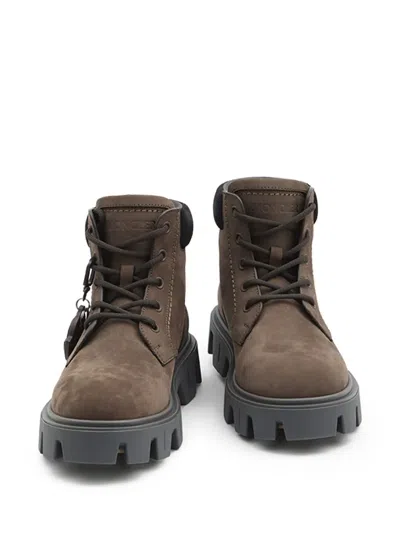 Moncler Peak City Lace-up Boots In Leather In Brown