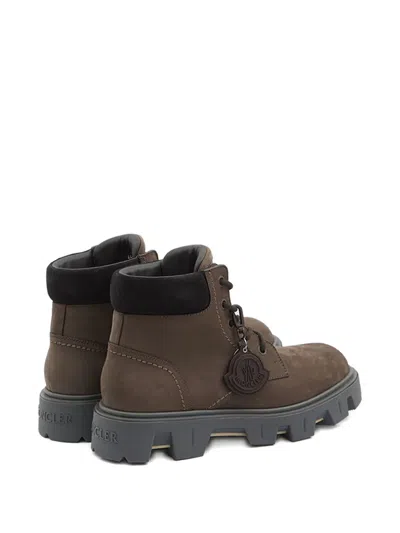 Moncler Peak City Lace-up Boots In Leather In Brown