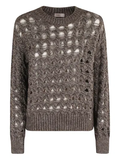 Herno Open-knit Alpaca Blend Sweater With Metallic Sheen In Gray