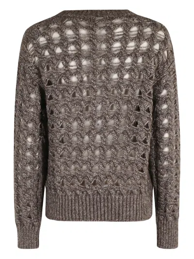 Herno Open-knit Alpaca Blend Sweater With Metallic Sheen In Gray