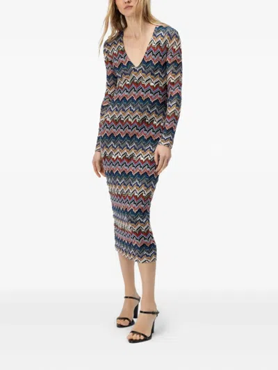 Missoni Zigzag Long Sleeve Midi Sweater Dress In Multi