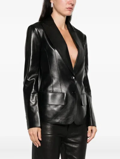 Tom Ford Wool Jacket With Notched Lapels And Front Pockets In Black