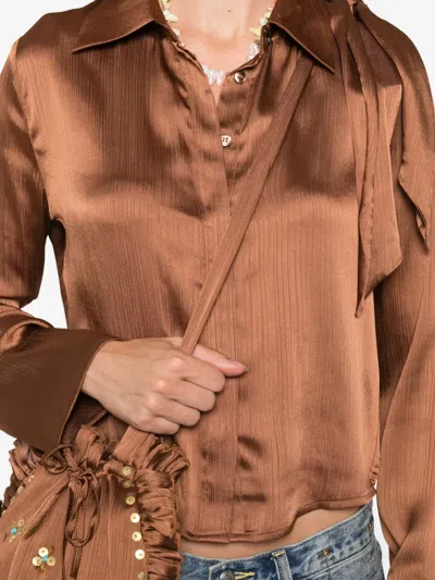 Siedres Pointed-collar Buttoned Blouse In Brown