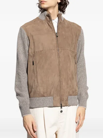 Paul & Shark Riviera Suede Wool Cashmere Full Zip Sweather In Brown