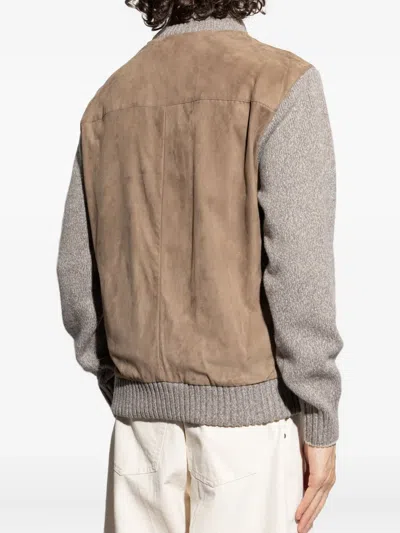 Paul & Shark Riviera Suede Wool Cashmere Full Zip Sweather In Brown