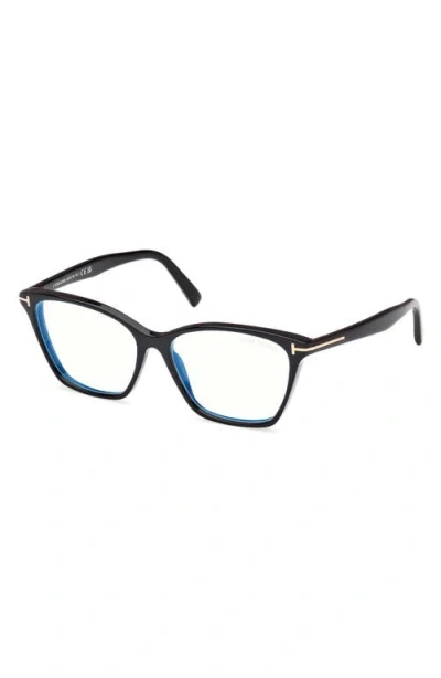 Tom Ford 56mm Cat Eye Blue Light Blocking Optical Glasses In Black