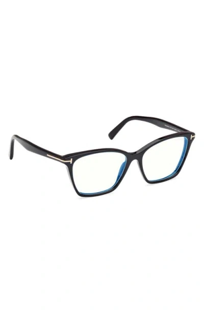 Tom Ford 56mm Cat Eye Blue Light Blocking Optical Glasses In Black