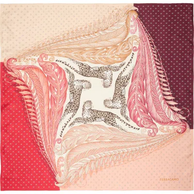 Ferragamo Madras 2 Rosso Bordeaux Print Silk Foulard Scarf In Multi