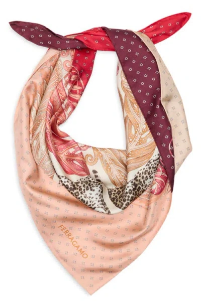 Ferragamo Madras 2 Rosso Bordeaux Print Silk Foulard Scarf In Multi