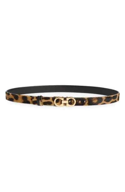 Ferragamo Animal-print Pony Hair Gancini Belt In Animal Print