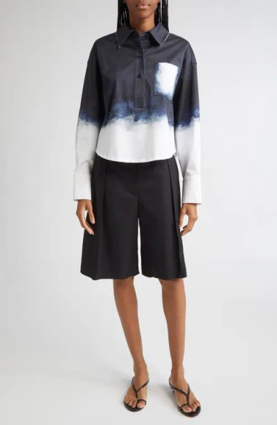 Jason Wu Collection Smudged Button Front Stretch Cotton Canvas Top In Multi