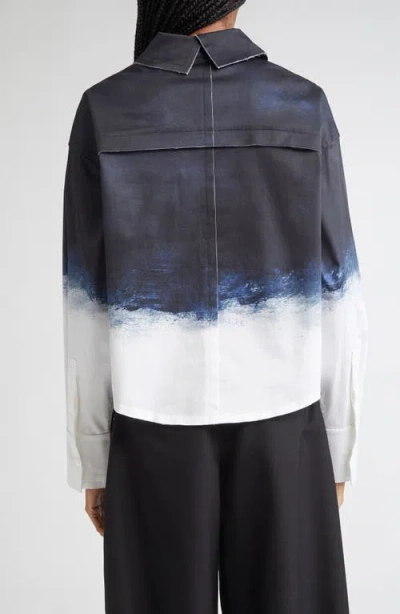 Jason Wu Collection Smudged Button Front Stretch Cotton Canvas Top In Multi