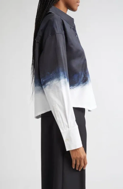 Jason Wu Collection Smudged Button Front Stretch Cotton Canvas Top In Multi