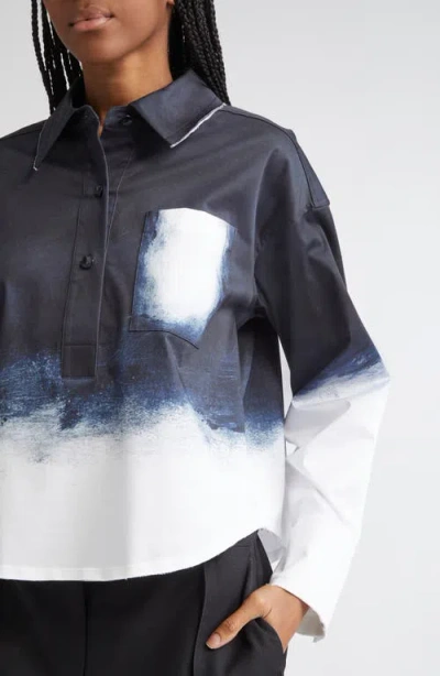 Jason Wu Collection Smudged Button Front Stretch Cotton Canvas Top In Multi