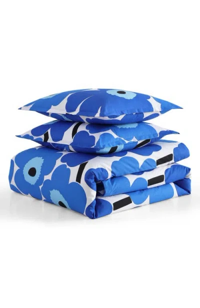 Marimekko Unikko Cotton Percale Duvet Cover Set In Blue