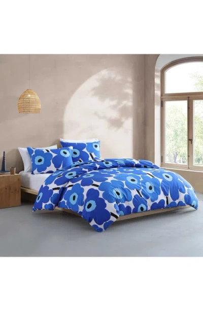 Marimekko Unikko Cotton Percale Duvet Cover Set In Blue
