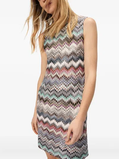 Missoni Crew Neck Mini Dress With Snake Pattern In Burgundy