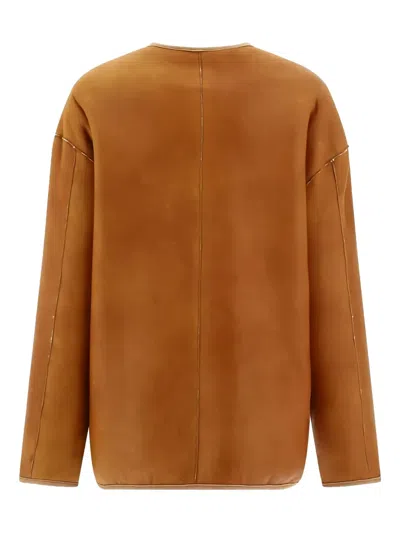 Giovi Shearling Jacket Reversible Round Neck Trim In Neutral