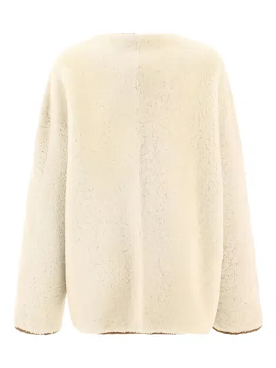 Giovi Shearling Jacket Reversible Round Neck Trim In Neutral