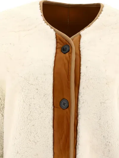 Giovi Shearling Jacket Reversible Round Neck Trim In Neutral