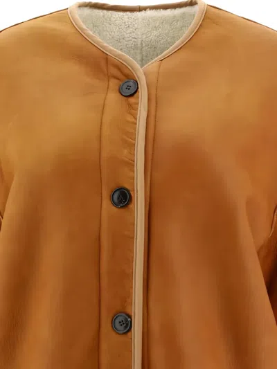 Giovi Shearling Jacket Reversible Round Neck Trim In Neutral